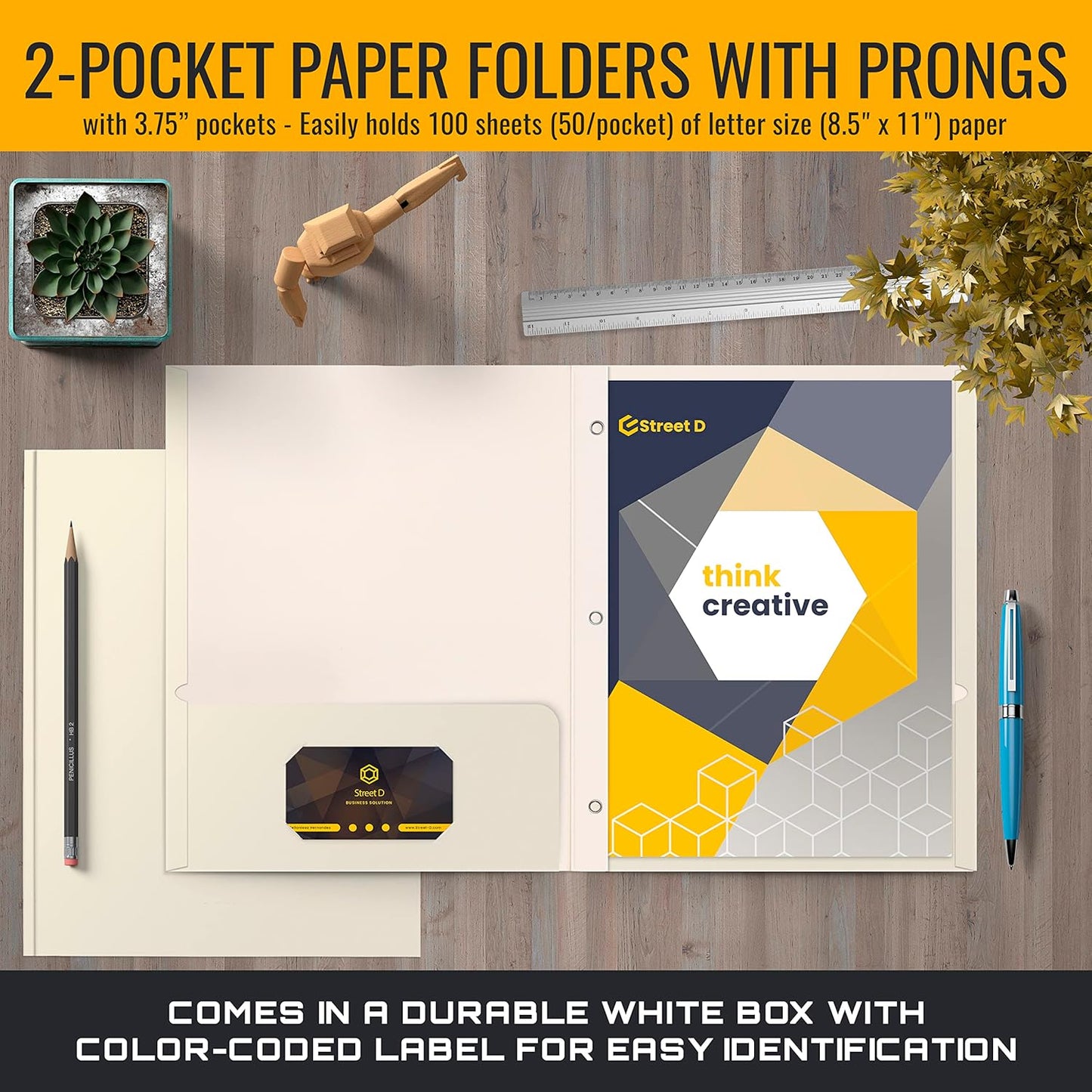 Better Office Products Blue Paper 2 Pocket Folders with Prongs, 50 Pack, Matte Texture, Letter Size Paper Folders, 50 Pack, with 3 Metal Prong Fastener Clips, Blue