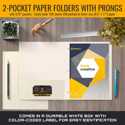 Better Office Products Blue Paper 2 Pocket Folders with Prongs, 50 Pack, Matte Texture, Letter Size Paper Folders, 50 Pack, with 3 Metal Prong Fastener Clips, Blue