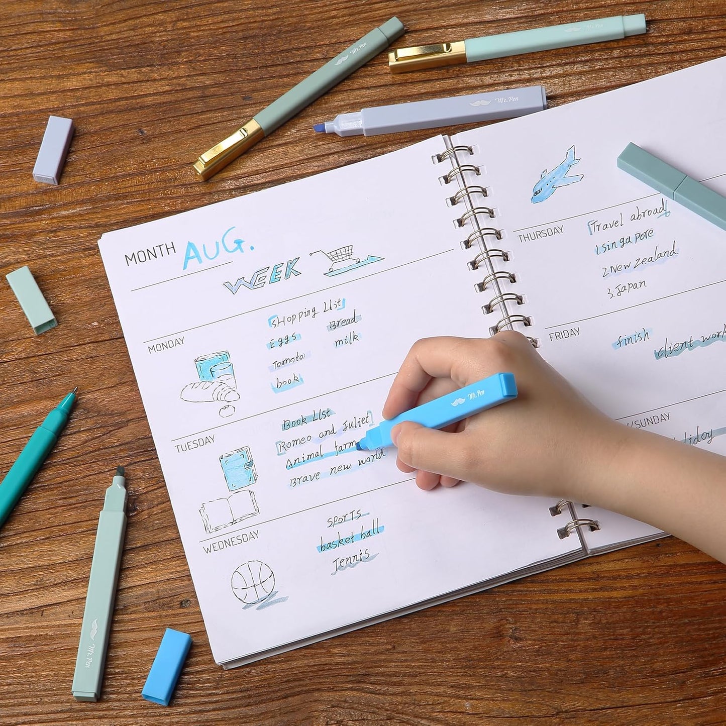 Mr. Pen- Aesthetic Highlighters and Ballpoint Pens No Bleed, 12 Pack, Pastel Colors, Bible Highlighters and Pens No Bleed, Fast Dry and No Smear for Bible Journaling, Planner, School Supplies
