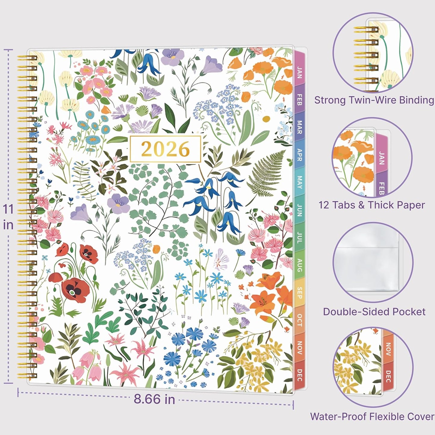 2026 Appointment Book, 30 Minutes-Hourly, Weekly ＆ Monthly Calendar Planner 2026, Jan 2026 - Dec 2026, 8.5'' x 11'', 2026 Daily Planner with Tabs ＆Pocket, Flexible Cover, Great for Office, Home, School
