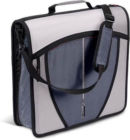 Case-it Mighty Zip Tab School Zipper Binder | 3-Inch O-Rings, 600-Sheet Capacity, 5-Subject Expanding File Folder, Multiple Pockets & Storage Organizer, Shoulder Strap | D-146 Jet Black