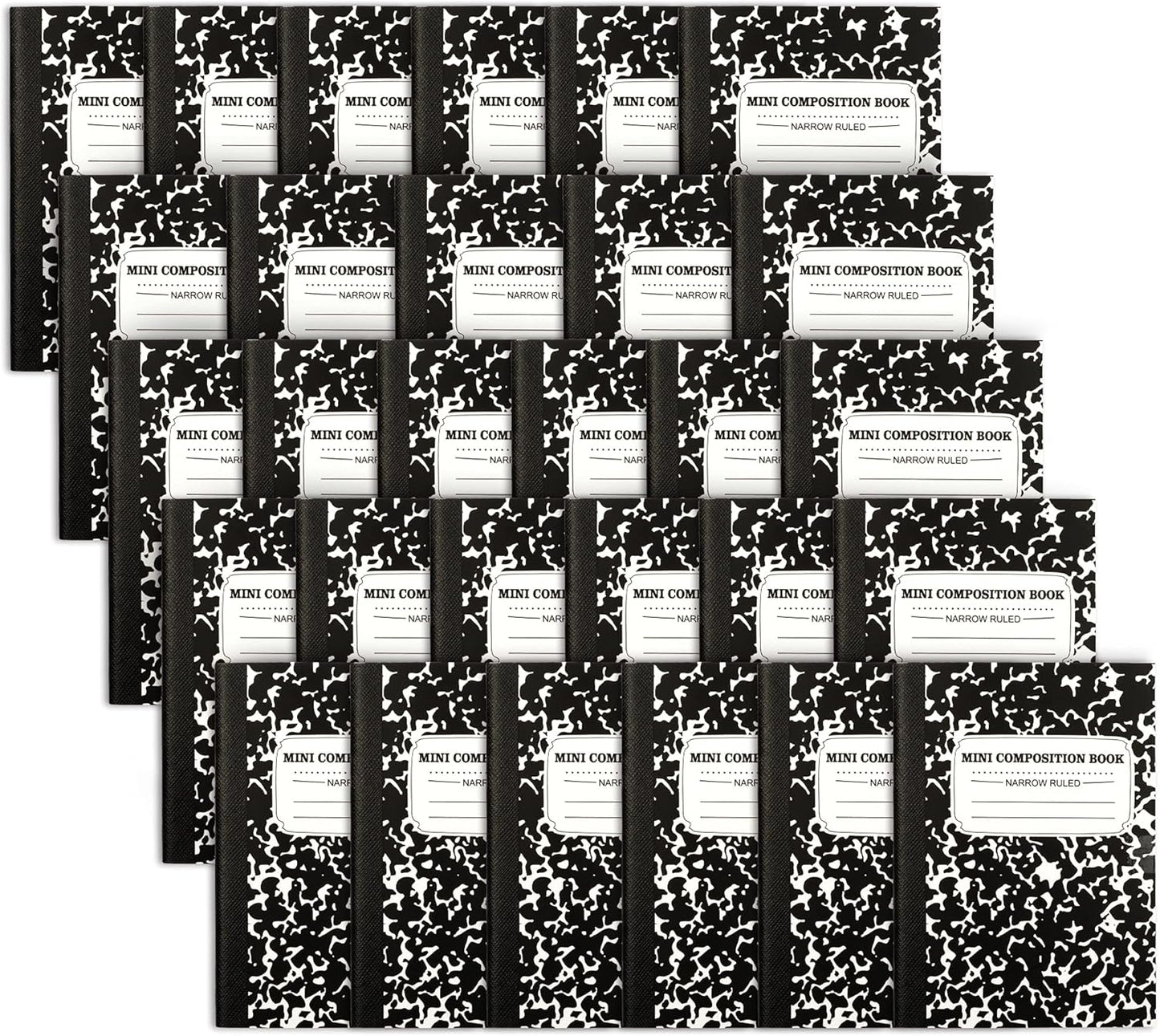 feela Mini Composition Notebook, Cute 30 Pack Black Narrow Ruled Mini Composition Books Bulk, Small Pocket Marble Journal Notebooks for Kids Students College Office, Pocket Size 4.5 x 3.25 in