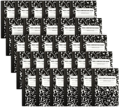 feela Mini Composition Notebook, Cute 30 Pack Black Narrow Ruled Mini Composition Books Bulk, Small Pocket Marble Journal Notebooks for Kids Students College Office, Pocket Size 4.5 x 3.25 in
