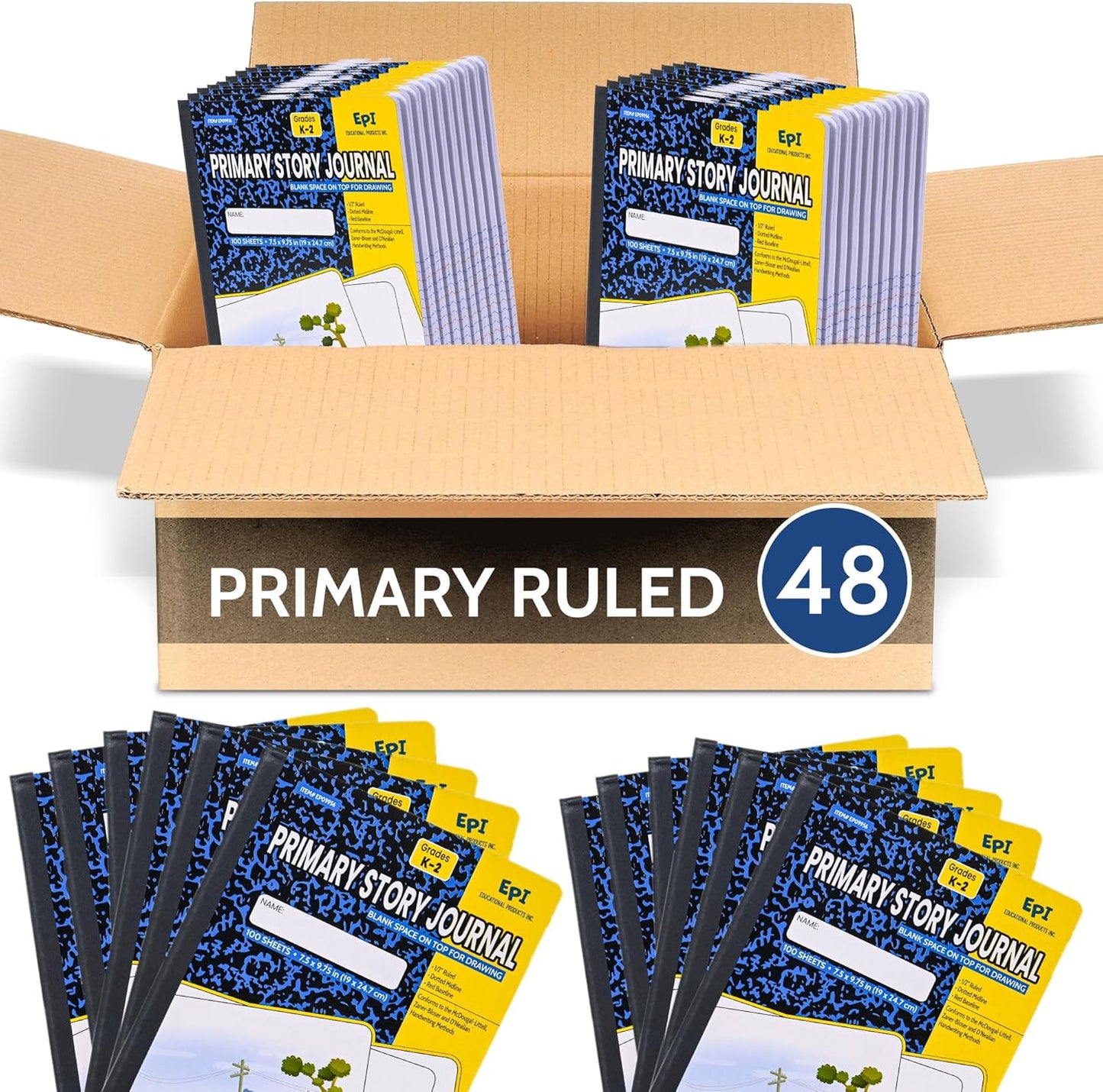 48 Pack - EPI Marble Hardcover Wide Ruled Composition Notebook | 200 Pages (100 Sheets), 9.75 x 7.5 in, Sturdy Sewn Binding | School, Office, Journaling, Notes