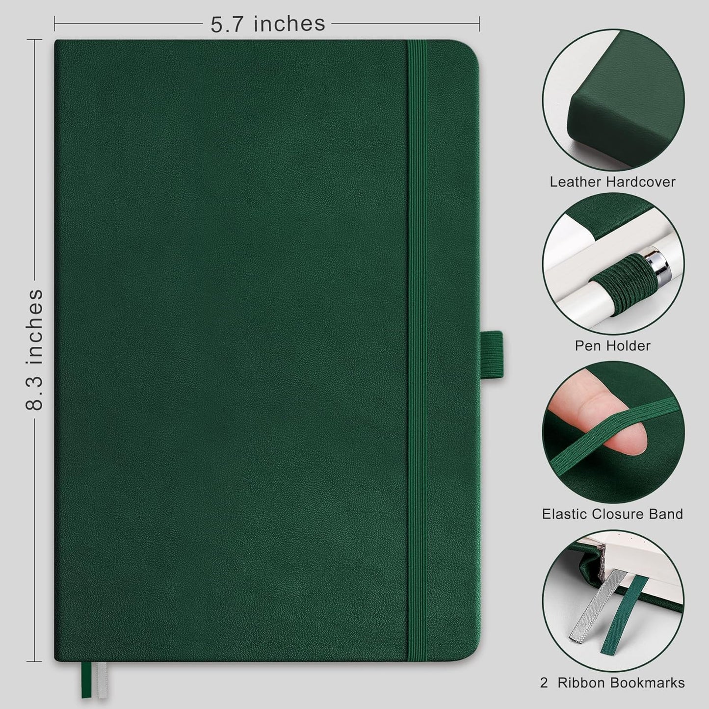RETTACY Graph Grid Paper Notebook, 192 Pages, A5 Medium Size (5.7'' x 8.3''), 5 Squares per Inch, Leather Hardcover, 100 GSM Thick Paper, for School, Students, Math, Engineering (Brown)