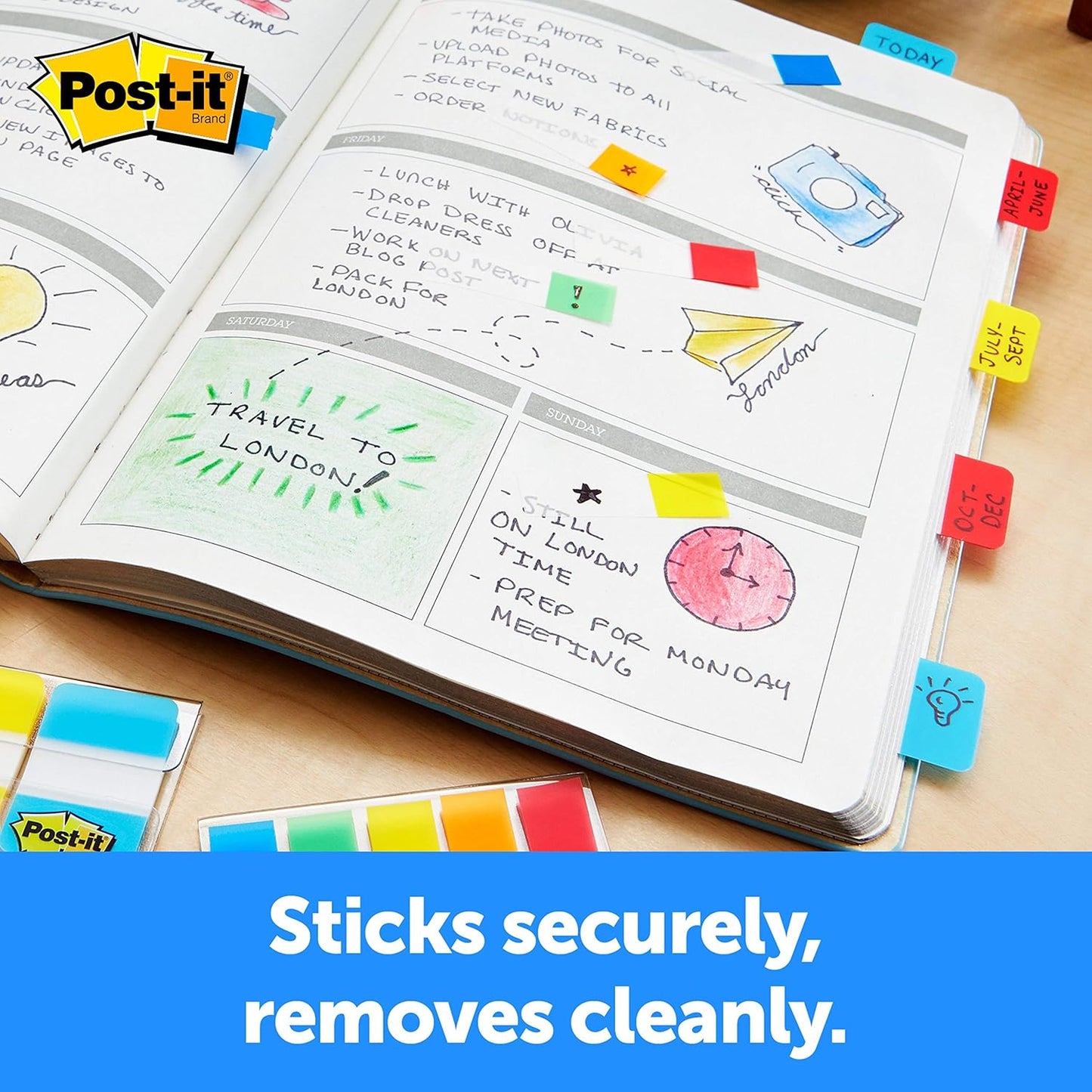 Post-it Tabs, 1 in Solid, Aqua, Yellow, Pink, Red, Green, Orange, 6/Color, 36/Dispenser (686-ALOPRYT)