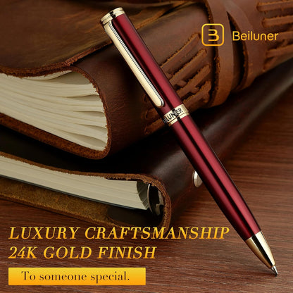 BEILUNER Luxury Gel Pen with 24K Gold Finish, Black Piano Lacquer, Luxury Grade Craftsmanship, Best Pen Gift Set for Men and Women, Professional, Executive, Office, Retractable Nice Pens
