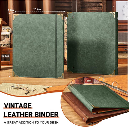 Ovesmusl Leather 3 Ring Binder 1 Inch Round Ring Binder Fits 200 Sheets 8.5"x11" Letter Size Paper, Wedding Family History Notebook Cover Loose Leaf Organizer, Brown