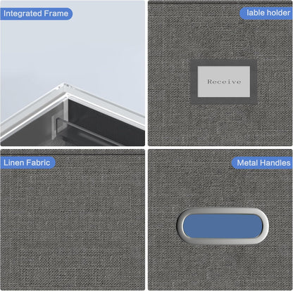 File Organizer Box - File Boxes for Hanging Files with Lid Set of 2 Decorative Hanging Folders Letter Size Organizer with One-Piece Plastic Frame Slides (Grey, 13.2 * 10.1 * 10.1in(2Pack))
