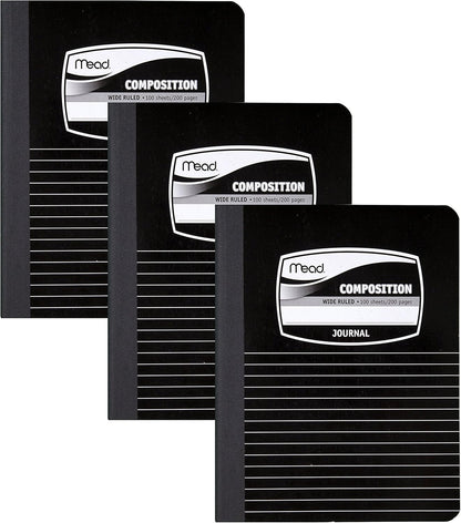 Mead Composition Books/Notebooks, Wide Ruled Paper, 100 Sheets, 9-3/4" x 7-1/2", 3 Pack (38063)