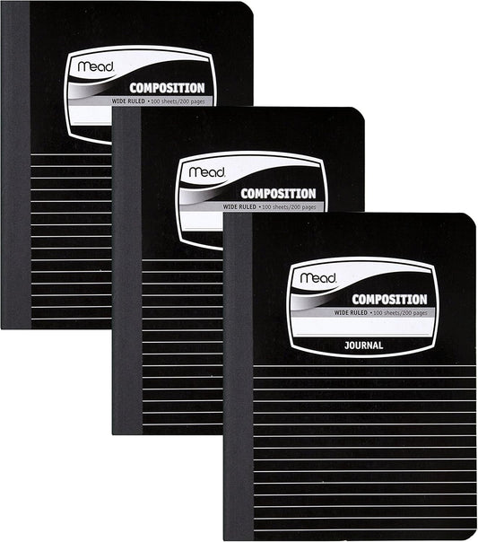 Mead Composition Books/Notebooks, Wide Ruled Paper, 100 Sheets, 9-3/4" x 7-1/2", 3 Pack (38063)