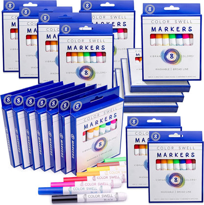 Color Swell 8-Pack Broad Line Markers – Washable, Non-Toxic, Ideal for Kids, Students, Adults, and Classroom Activities