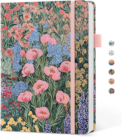 Taja Pretty Lined Journal for Women, Aesthetic Cute Hardcover Leather Journal for Writing, A5 College Ruled Notebook for Work & Note Taking, Perfect for Office School Home, 160 Pages, Meadow Flowers