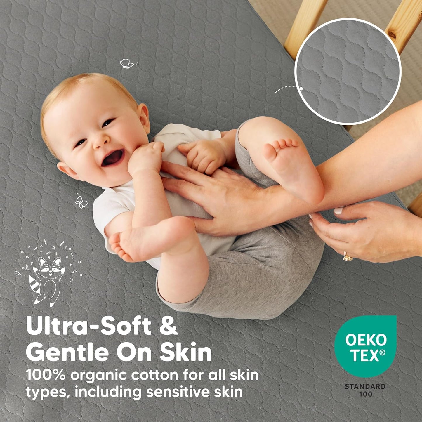 2-Pack Waterproof Crib Mattress Protector Cover Fitted - Quiet Baby Crib Mattress Pad Sheets, 52" x 28" Soft Quilted Cotton Baby Sheet, Machine Washable, Easy Fit, Durable (Soft White/Mavy)