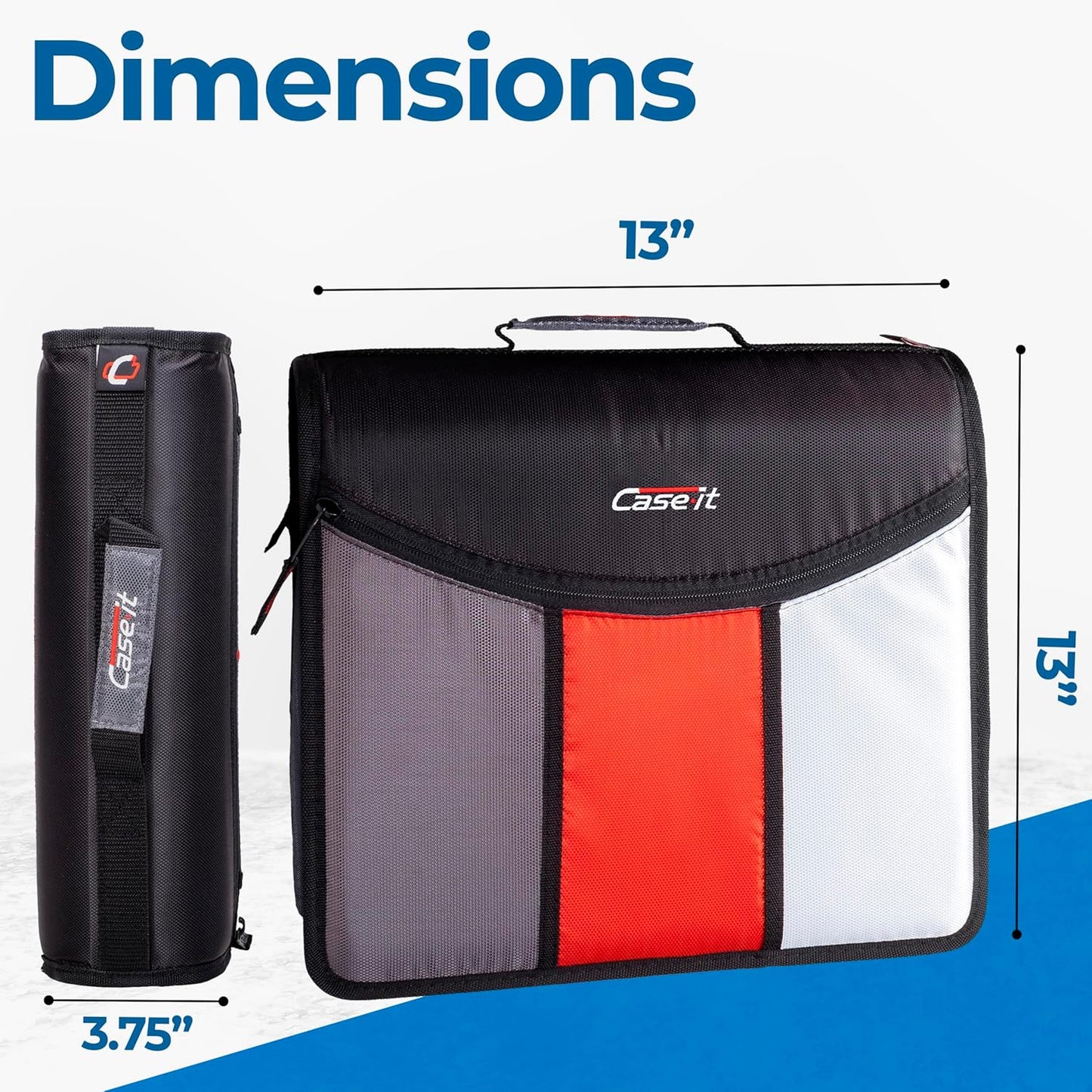 Case-it Mighty Zip Tab School Zipper Binder | 3-Inch O-Rings, 600-Sheet Capacity, 5-Subject Expanding File Folder, Multiple Pockets & Storage Organizer, Shoulder Strap | D-146 Jet Black