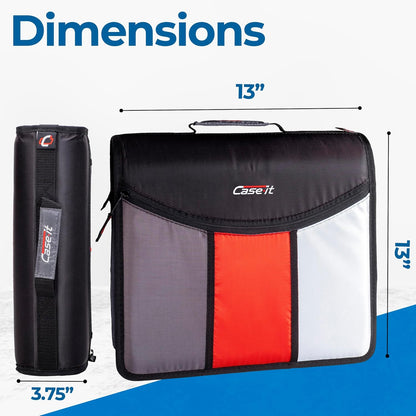 Case-it Mighty Zip Tab School Zipper Binder | 3-Inch O-Rings, 600-Sheet Capacity, 5-Subject Expanding File Folder, Multiple Pockets & Storage Organizer, Shoulder Strap | D-146 Jet Black