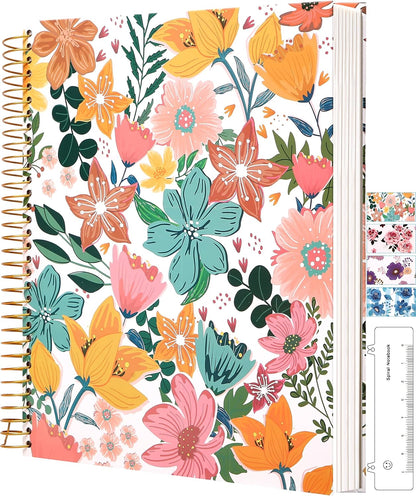 CAGIE Spiral Notebook Journal 8.5 x 11 Hardcover Notebooks College Ruled with Large Pockets Aesthetic Floral Note Book Spiral Bound Notebooks for Work Note Taking Women Writing School, 200 Pages
