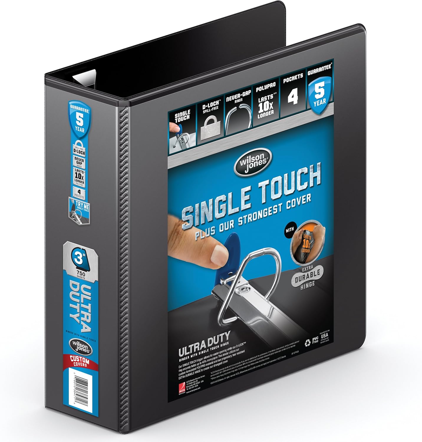 Wilson Jones 3 Ring Binder 4 Inch, Ultra Duty D-Ring View Binder with Extra Durable Hinge, Customizable, Black (W86641)