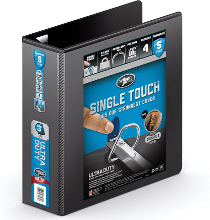 Wilson Jones 3 Ring Binder 4 Inch, Ultra Duty D-Ring View Binder with Extra Durable Hinge, Customizable, Black (W86641)