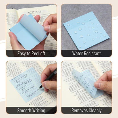 Mr. Pen- Transparent Sticky Notes, 3" x 3", 12 Pads, 600 Sheets, See Through Self-Adhesive Notes for Bible Journaling and Studying, Water-Resistant, Easy to Peel, Clean Removal