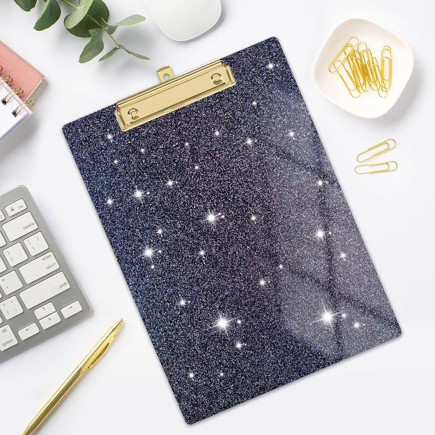 Rimilak Acrylic Glitter Clipboards, Sparkly Board with Low Profile Gold Clip, Designed for Classroom School and Office Use, A4 Letter Size 9 x 12.5 in, Pink