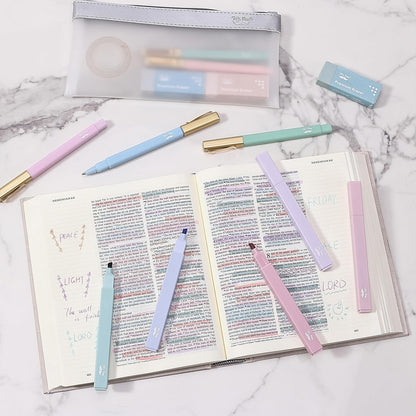 Mr. Pen- Aesthetic Highlighters and Ballpoint Pens No Bleed, 12 Pack, Pastel Colors, Bible Highlighters and Pens No Bleed, Fast Dry and No Smear for Bible Journaling, Planner, School Supplies