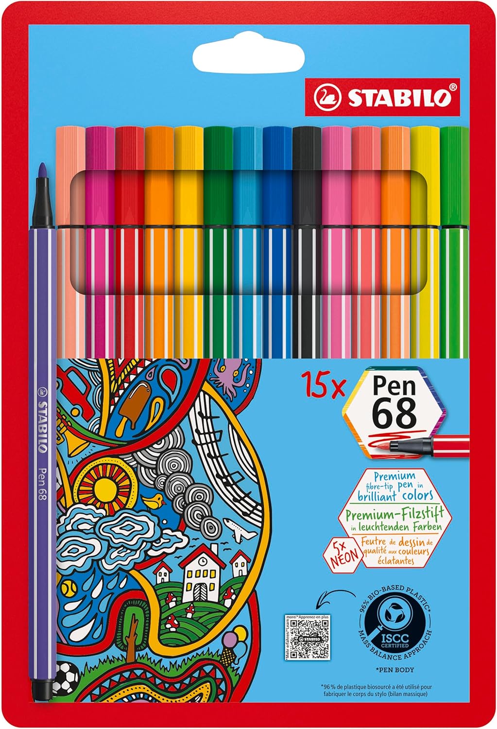STABILO - Pen 68 - Premium Fibre-Tip Pen - Pack of 18 - Soft colors