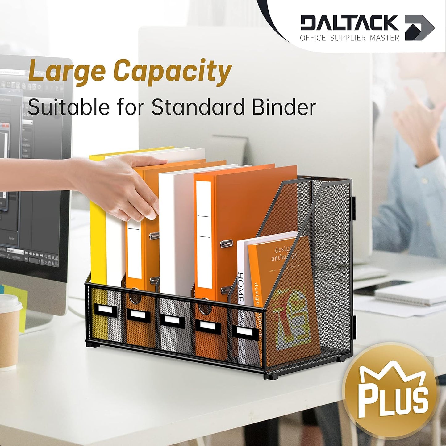 DALTACK 4 Vertical Compartments Magazine File Holder, Binder Organizer, Metal Desk Organizers for Office Home School Classroom Organization, Black