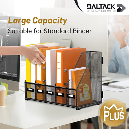 DALTACK 4 Vertical Compartments Magazine File Holder, Binder Organizer, Metal Desk Organizers for Office Home School Classroom Organization, Black