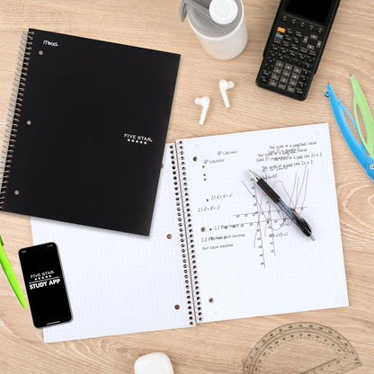 Five Star Spiral Notebook + Study App, 1 Subject, Graph Ruled Paper, 8-1/2" x 11", 100 Sheets, Fights Ink Bleed, Water Resistant Cover, Tidewater Blue (06190AA4)
