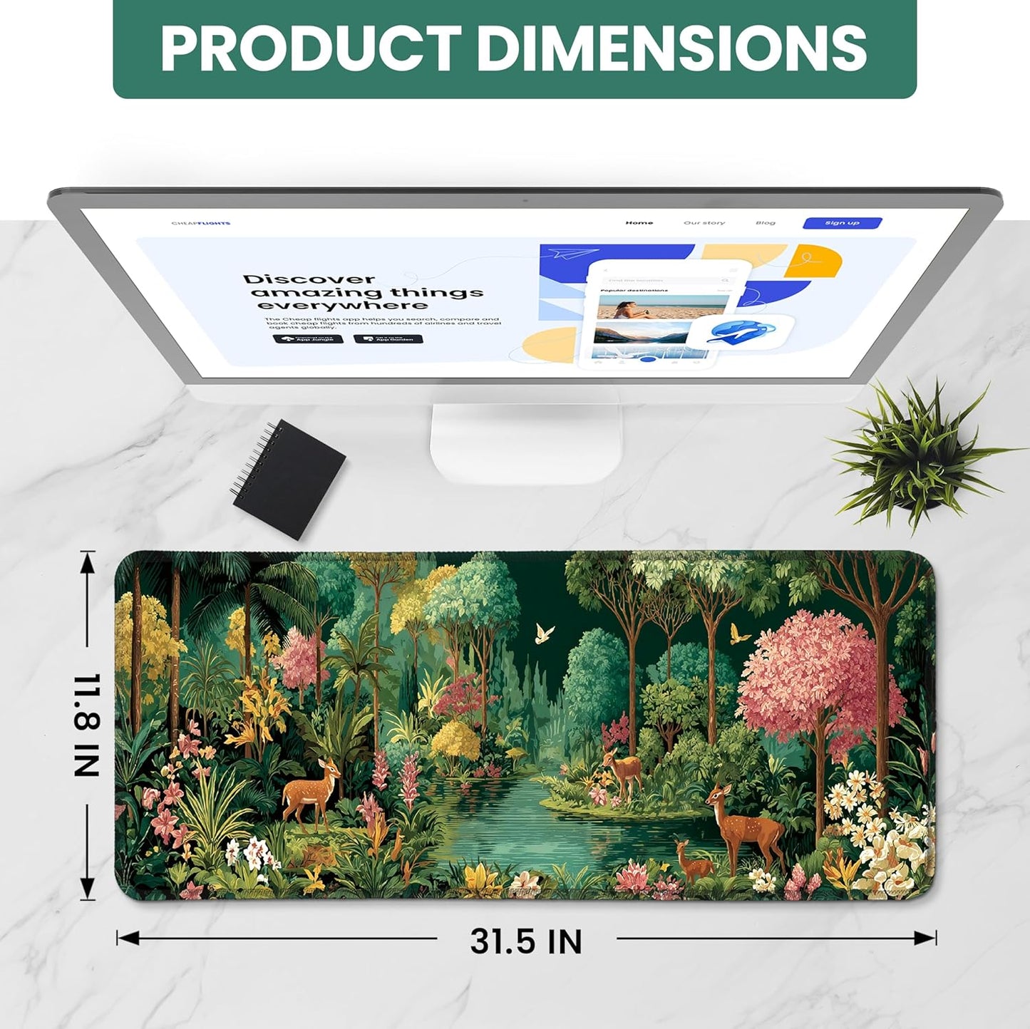 Large Mouse Pad for Desktop, Cute Desk Mat Pad Protector for Work & Gaming, Aesthetic Pretty Anti-Slip Laptop Blotter Cover for Office School Home Supplies, Wildflowers, 31.5" x 11.8"