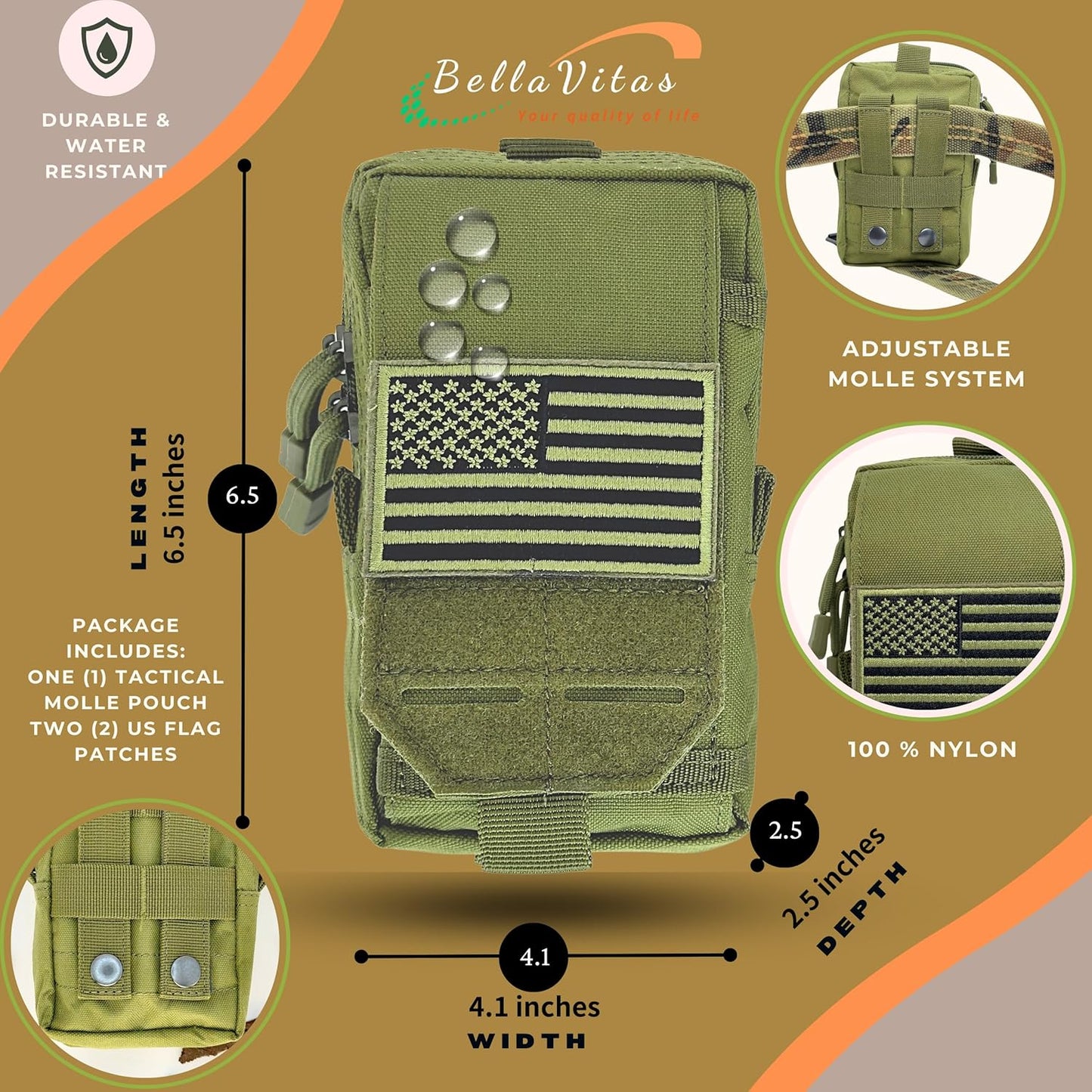 Tactical Molle Pouch Small Notebook Cover EDC Utility Bag Tool Pouch Gadget Organizer Military Waist Bag with US Flag Patch, 3”x5” Waterproof Notepad Pocket Notebook and Weatherproof Pen