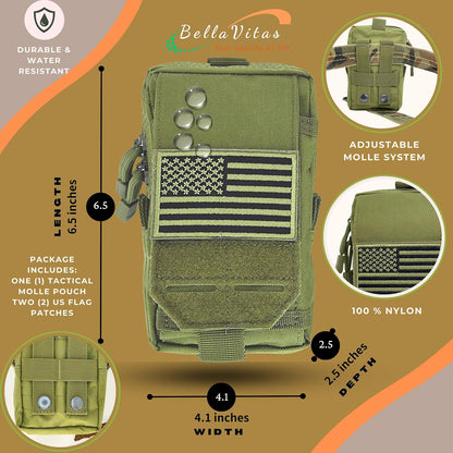 Tactical Molle Pouch Small Notebook Cover EDC Utility Bag Tool Pouch Gadget Organizer Military Waist Bag with US Flag Patch, 3”x5” Waterproof Notepad Pocket Notebook and Weatherproof Pen
