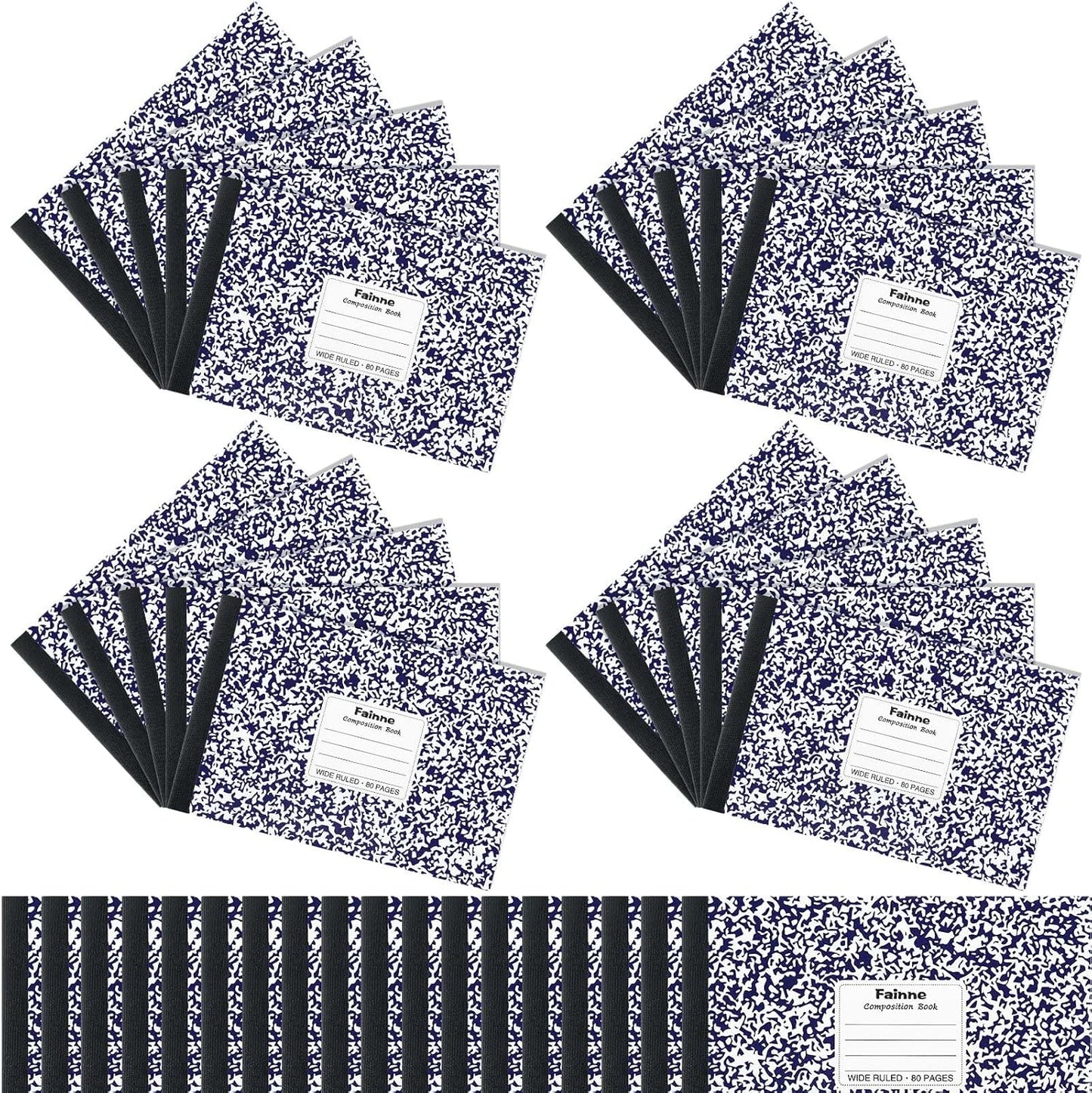 Fainne 20 Pieces Composition Notebooks 80 Pages Half Size Wide Ruled 4-7/8 x 7-1/2" Composition Books 11/32" Spacing Assorted Primary Covers Bulk(Green,Snowflake)