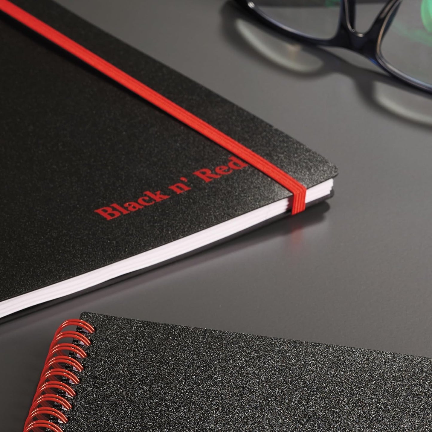 Black n' Red Notebook, Business Journal, 11" x 8", 70 Sheets, Ruled, Optik Paper, Scribzee App, Flexible Poly Cover, Wirebound, Black (K67030)