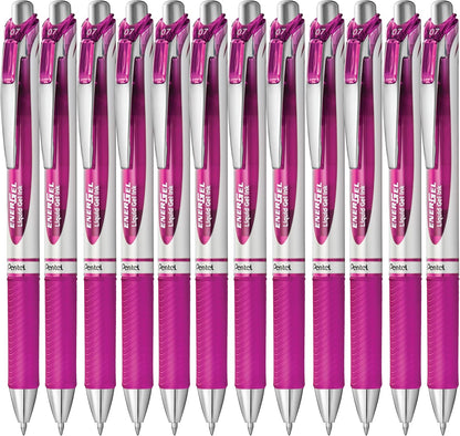 Pentel EnerGel RTX Retractable Liquid Gel Pen, (0.7mm) Medium Line, Metal Tip, Black Ink, Box of 12 (BL77-A)