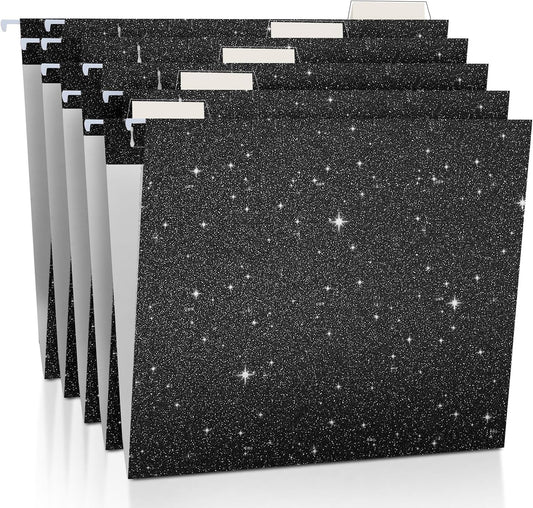 25 Pcs Black Hanging File Folders 12 x 9.25'' Glitter Hanging Folders with 25 Paper 1/5 Cut Adjustable Tab and 25 Plastic Tab for Medical Charts Office Desktop
