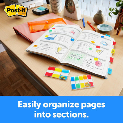 Post-it Tabs, 1 in Solid, Aqua, Yellow, Pink, Red, Green, Orange, 6/Color, 36/Dispenser (686-ALOPRYT)