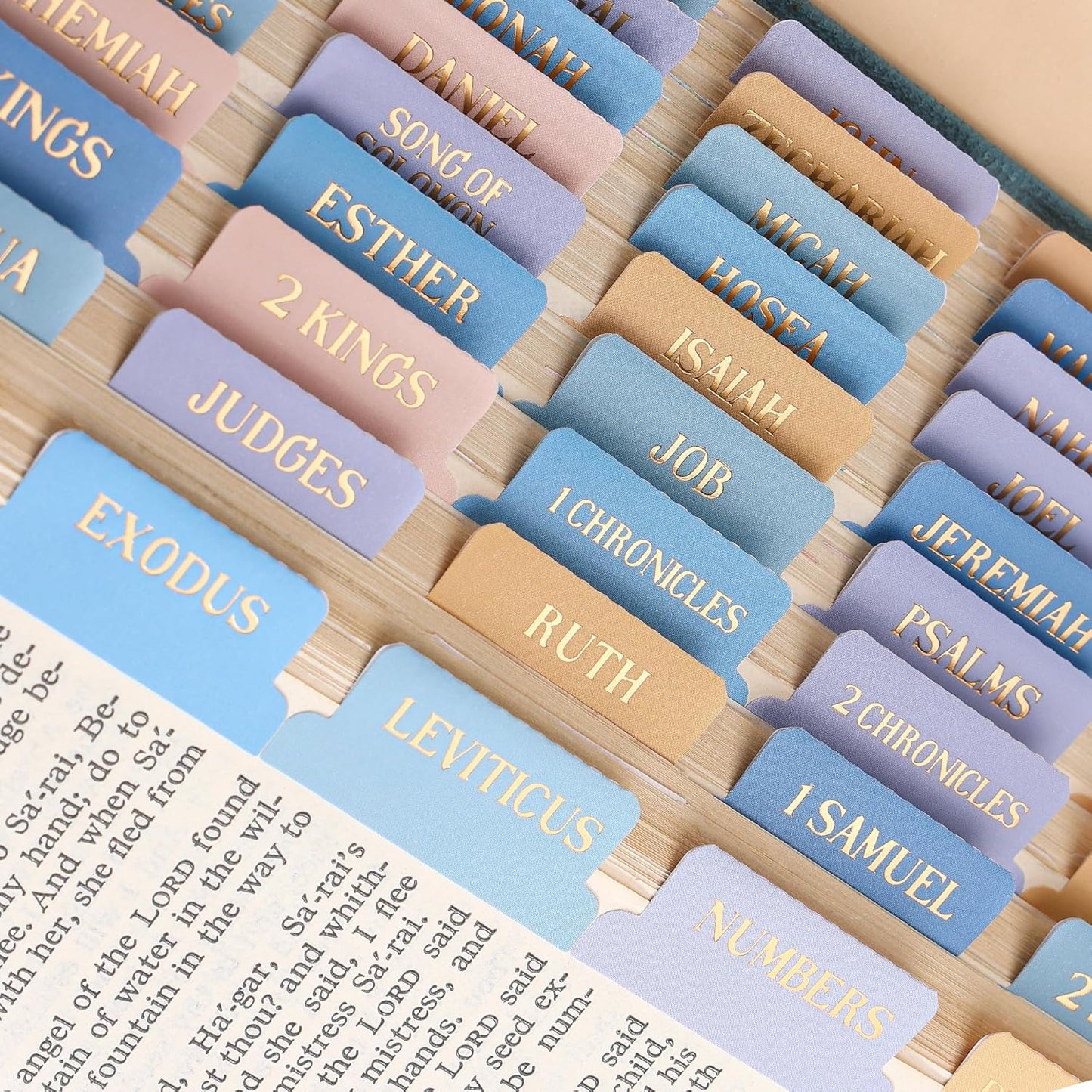 Laminated Bible Tabs, Gold Foil Embossed Lettering Bible Chapter Index Tabs for Women Men, Reposition Large Print Sticky Labels, Easy to Read and Apply, 105Chapters Labels for Easy Navigation (Black)