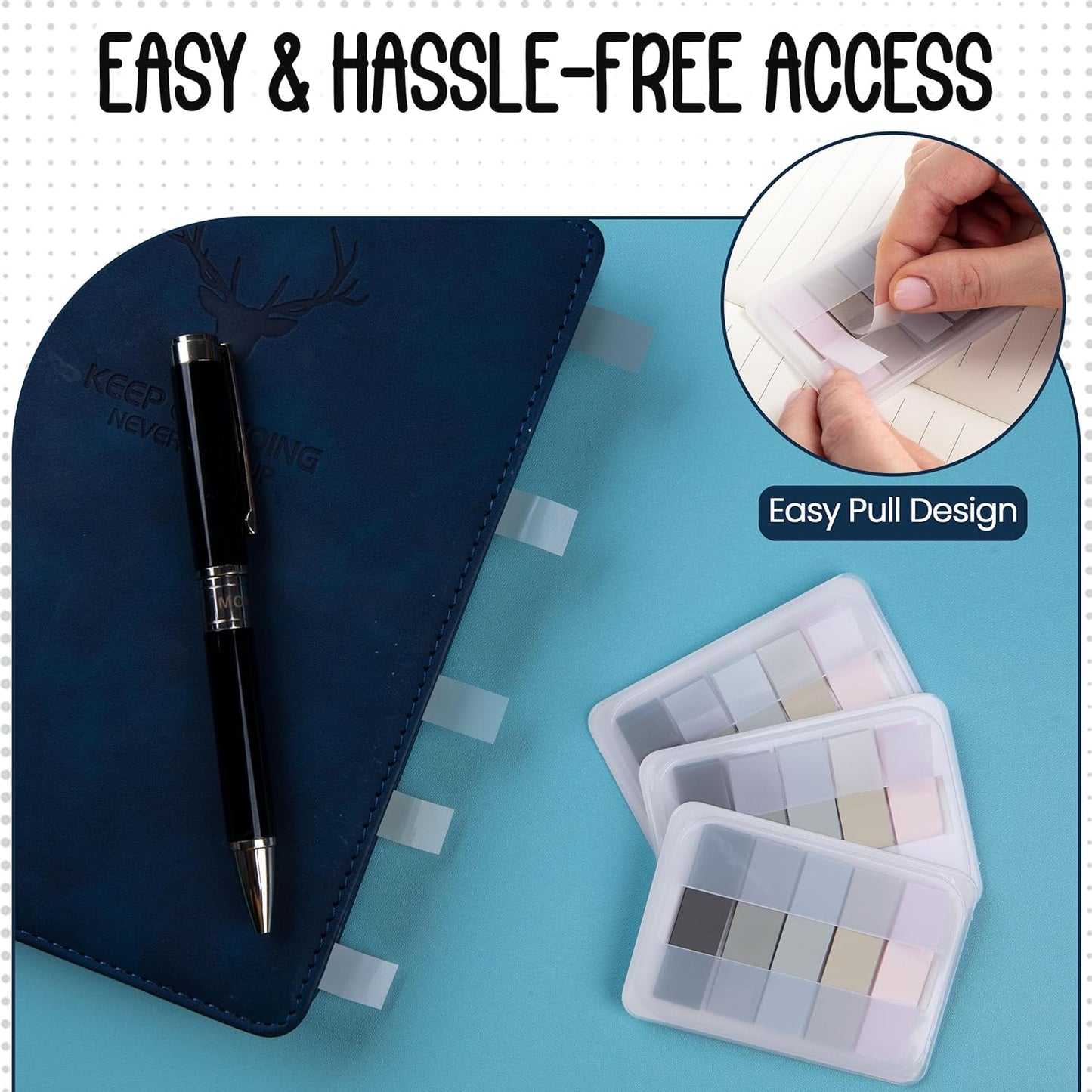 Essex Wares - 300 Pieces - Transparent Sticky Notes Tabs with Case - 5 Light Pastel Colors - 3 Cases - 1.8" x 0.4" - 60 Pieces - Pop Up Index Tabs - Book Flags for Annotating - Book Sticky Tabs