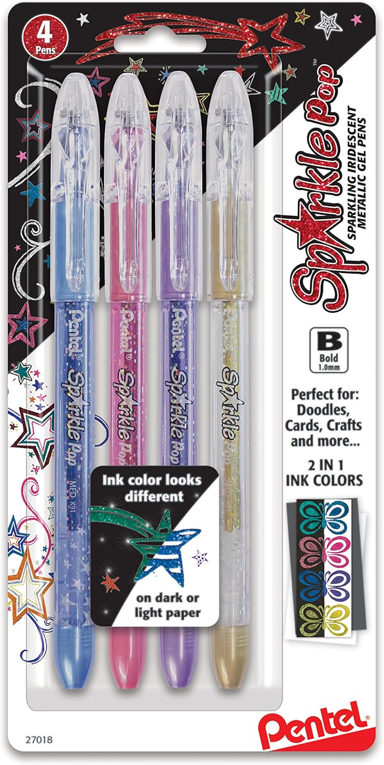 Pentel Sparkle Pop Metallic Gel Pen, (1.0mm) Bold Line, Assorted Colors, Pack of 8 (K91BP8M)