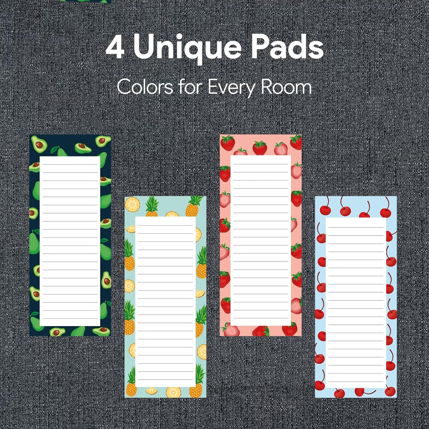 8 Magnetic Notepads – Notepads for Grocery List, Shopping List, To-Do List, Reminders -Strong Magnetic Back- Memo Notepad with Realistic Fruit Designs | 25 Sheets per Pad 7.5 x 3.5 inch (8 Pack)