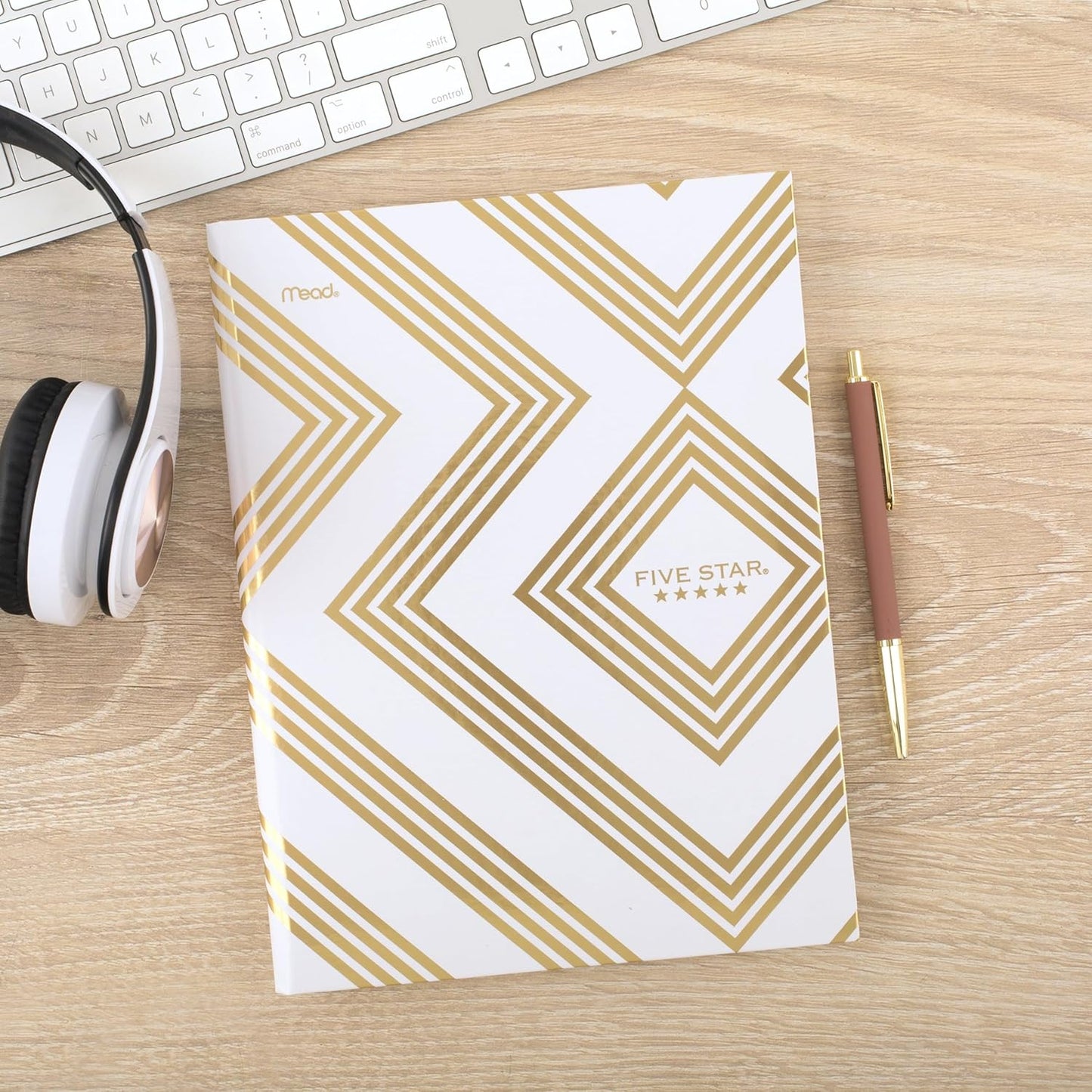 Five Star Composition Book, College Ruled Paper, 7-1/2" x 9-3/4", 80 Sheets, Hardcover, Lilac and Metallic Gold Arches (850111F-AMZ)