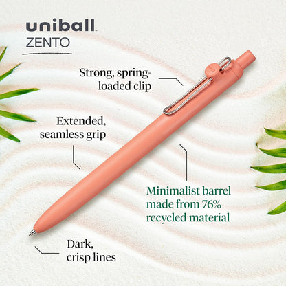 uni-ball Zento Gel Ink Rollerball Pens, 4 Black Medium Point Smooth Writing Pens, Colored Japanese Pens, Muted Colors
