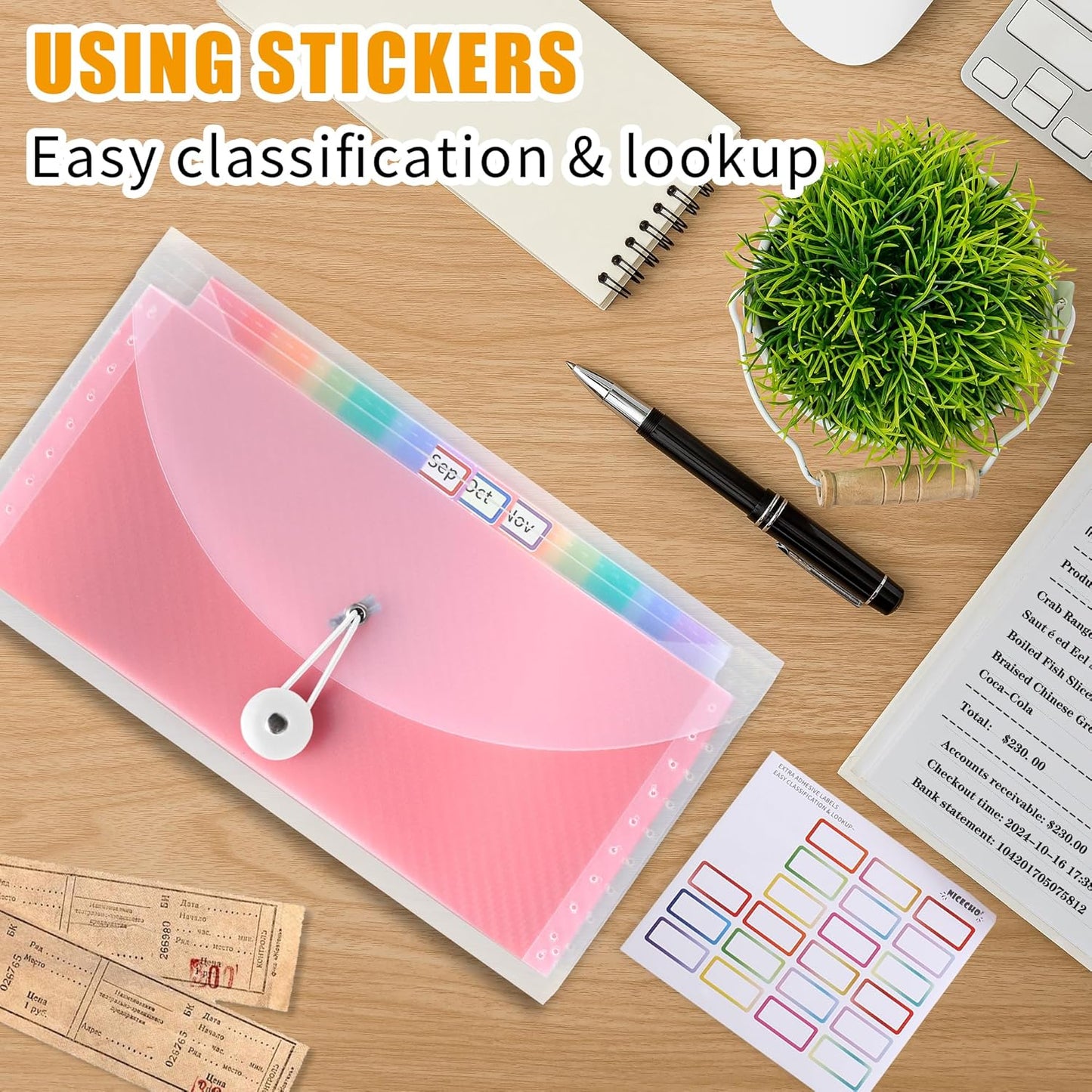 Nicecho Receipt Coupon Organizer, 13 Pockets Small Accordion File Organizer with Labels for Receipt Cards, Bill Business, Coupons Storage, 10.2X 5.1 Inches