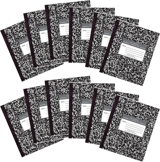 ROARING SPRING Flexible Cover Composition Notebook, 12 Books, Black Marble, Wide Ruled w/Margin, 48 Sheets (96 Pages), 8.5" × 7", Center-Sewn, Made in USA