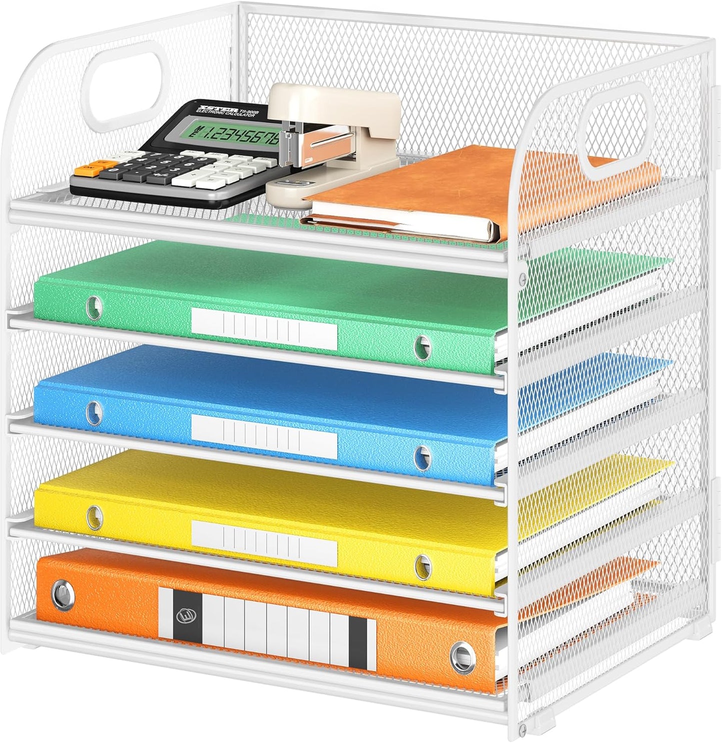 Lavatino 5 Tray Desk File Organizer, Black Mesh Paper Sorter Letter Tray Organizer with Handle, Desktop File Organizer and Storage for Letter/A4 Office File Folder