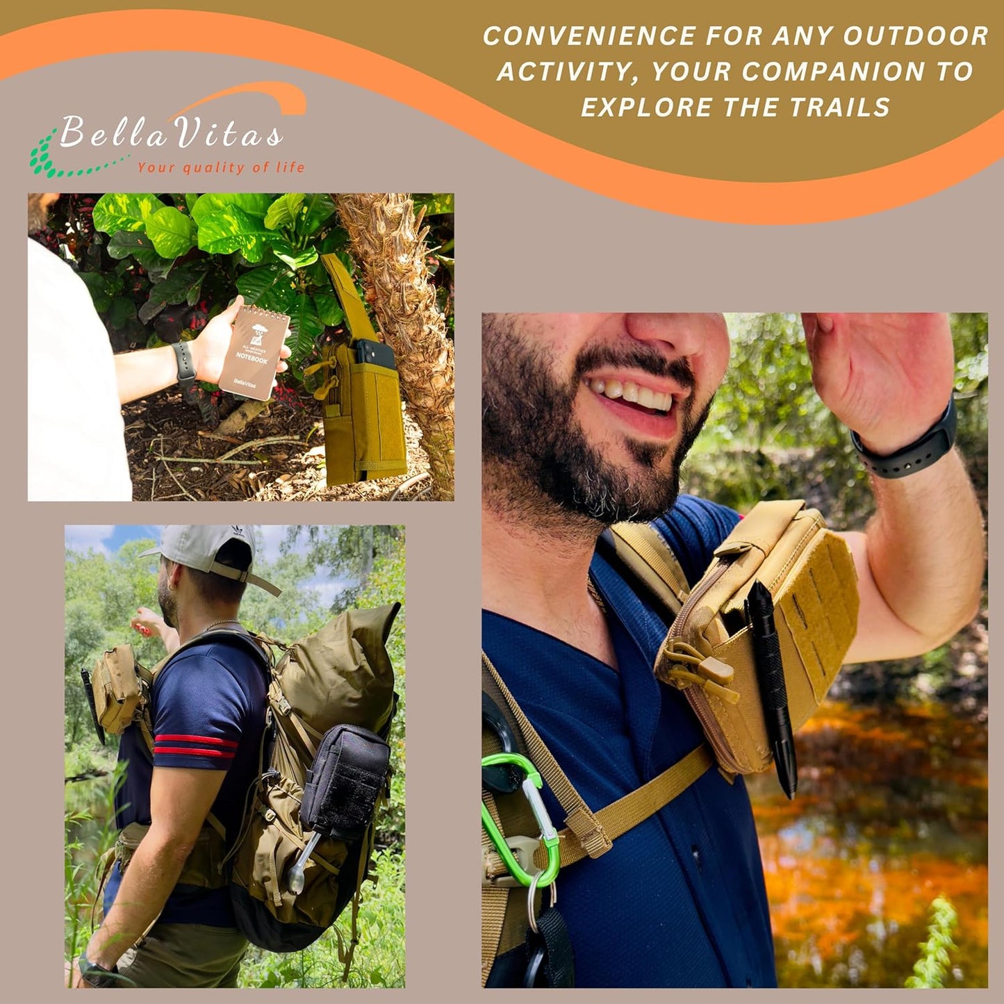 Tactical Molle Pouch Small Notebook Cover EDC Utility Bag Tool Pouch Gadget Organizer Military Waist Bag with US Flag Patch, 3”x5” Waterproof Notepad Pocket Notebook and Weatherproof Pen