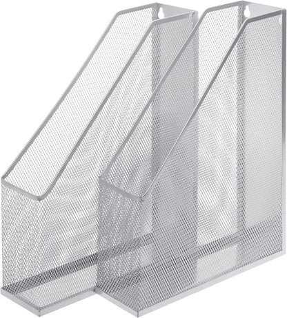 MyGift Wire Mesh Wall Mounted or Freestanding Document Rack, Magazine and File Holder, Set of 2, Black