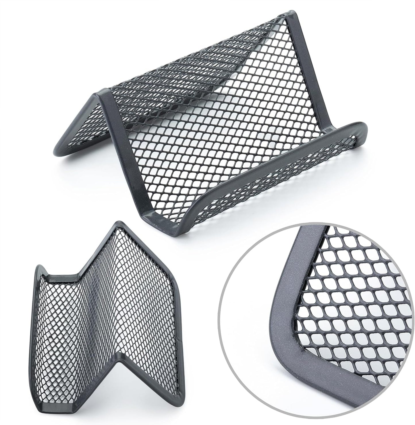 Mr. Pen- Metal Mesh Business Card Holders, 3 Pack, Black, Durable Stainless Steel Card Stand for Desk, Office, and Business Use, Straight, Flat and Smooth Design